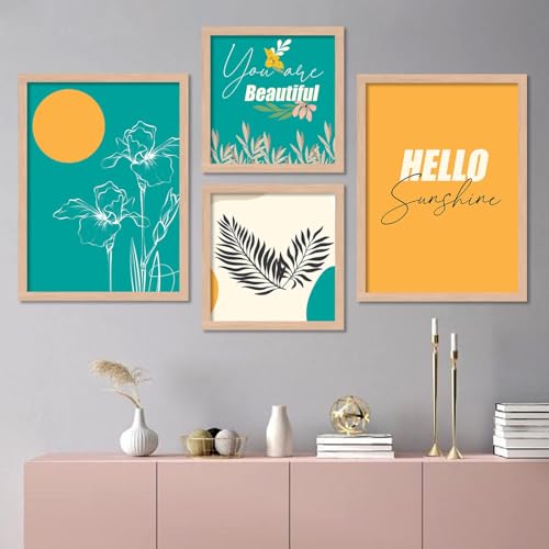 Image of kotart Modern Wall Art Framed Paintings for Wall Decoration - Framed Wall Painting for Living Room, Bedroom with frame Set of 4 (Art 3, Big (13x17 or 13x13 inch))