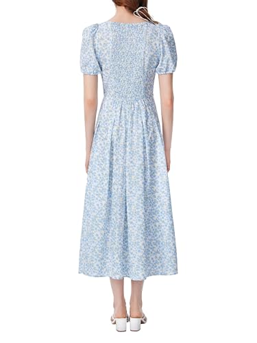 CIDER Floral Midi Dress Women's Summer Square Neck Puff Sleeve Slit Dresses3