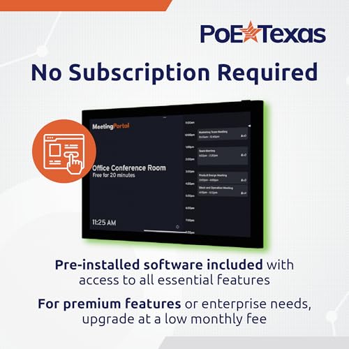 Image of PoE Texas 8 inch Conference Room Scheduler with Color Changing LED Status - PoE Powered Touch Screen Tablet for Meeting Room Booking - Syncs with All Popular Business Calendars - No Subscription Required