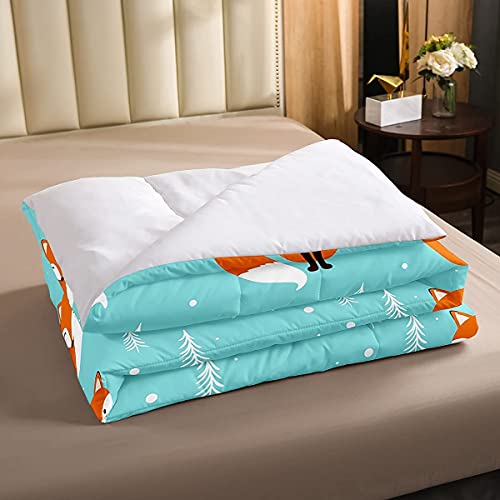 Loussiesd Kids Quilted Bed Cartoon Fox Print Bed Cover Single Animal Theme Winter Summer Bedspread Ultra Soft Comfortable Microfiber Forest Fox Pattern for Women Men Bedroom - Image 3