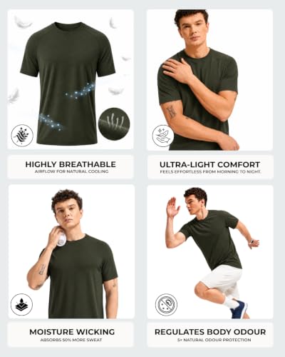 Image of Wellbi Bamboo Performance T-Shirt for Men | Raglan Sleeve Gym Training Sportswear | Quick Dry Moisture Wicking Anti-Bacterial | Ultra-Soft Breathable Eco-Friendly Activewear