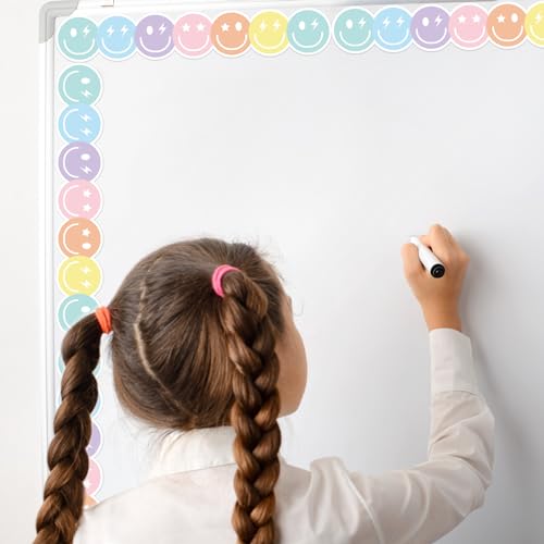 Image of Whaline 24 Pcs Preppy Happy Face Magnetic Bulletin Board Border Pastel Color Smile Face Magnetic Strips Border Trim for Silly Goose Back to School Office Classroom Decor