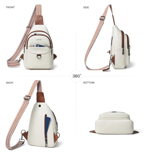LATMAP 7L Sling Bag for Women Men Crossbody Belt Bag Small Travel Sling Backpack Anti Theft Chest Daypack Purse Faux Leather,Beige
