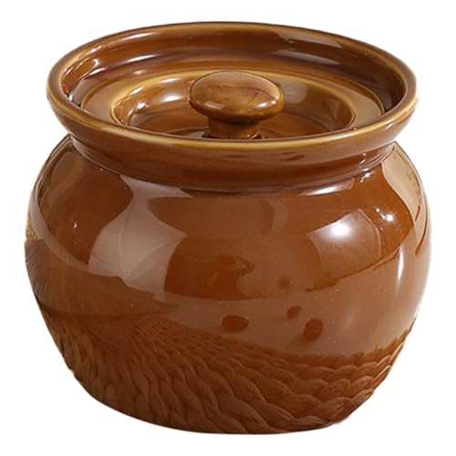 400ml Ceramic Stew Pot with Lid RedNote (Xiaohongshu) Chinese Egg Custard Pot Traditional Clay Stockpot Make The Beautiful and Delicious Soups Chicken Soup Steam Vegetables and Corn (Brown)