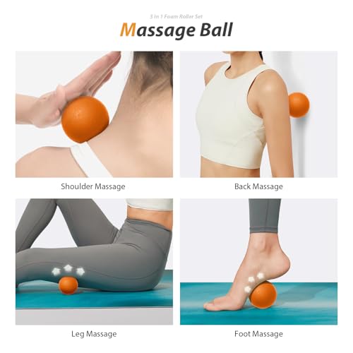 5-in1-Foam-Roller-Set-Trigger-Point-Foam-Roller-Massage-Roller-Stick-Massage-Ball-Resistance-Band-for-Deep-Muscle-Massage-Pilates-YogaFitness-Exercise-for-Whole-Body-Orange-Black