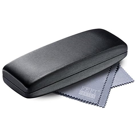 FEFI Hard Shell Eyeglass Case in Silk-Look - including cleaning cloth (Black) Cover