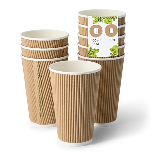 BIOZOYG Vasos de cartón 50 unidades 400 ml / 8 oz, 80 mm, marrón - Vasos para bebidas calientes - Vasos de cartón para café para llevar - Vasos desechables, alternativa a los vasos de poliestireno