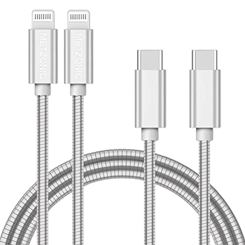 METZONIC MFi Certified Lightning Cable [2 Pack 6.6 Feet] Metal Braided Type C to Lightning Cable with Short-Circuit Resistant Insulation Coated Jacket, Fast Charging by METZONIC - Used condition - US$23.14