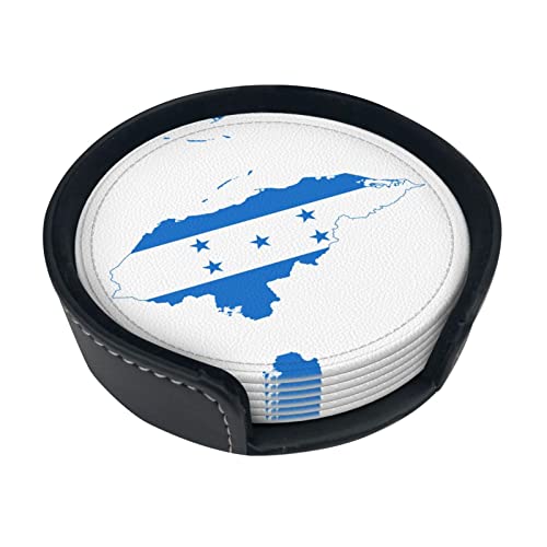 Lot de 6 dessous de verre en cuir avec support drapeau du Honduras résistant à la chaleur pour la protection de table ou décoration de bureau