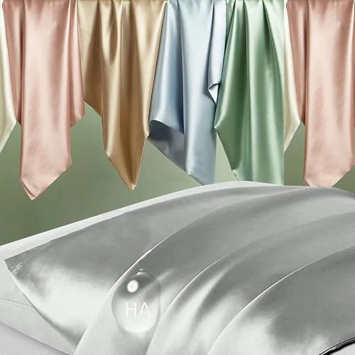 Silk Pillow Cases 2 Pack, Mulberry Silk Pillowcases Standard Set of 2, Smooth, Anti Acne, Both Sides Natural Silk Satin Pillow Cases for Sleeping Women 2 Pack with Zipper, Silver Grey by DKBslik - Image 2