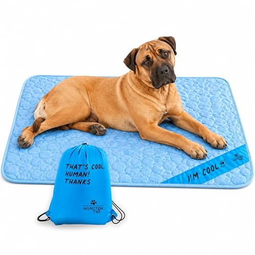 INSPECTOR TAIL Dog Cooling Mat - No Freeze Needed, Self-Cooling Pad for Giant Dogs, Washable Portable for Crate Kennel Car Sofa Bed Floor, Indoor Outdoor Summer Use, 59"x39" with Carry Bag