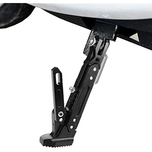 Qiilu Motorcycle Kickstand Adjustable Kick Stand Universal Scooter Side Stand Tripod Holder CNC Aluminum Black