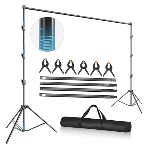 Photo Backdrop Stand, 10 x 10ft Heavy Duty Backdrop Stand, Adjustable Background Stand Support Kit with Shock-Proof Spring, Carrying Bag, Clamps for Photography, Parties, Wedding, Decoration