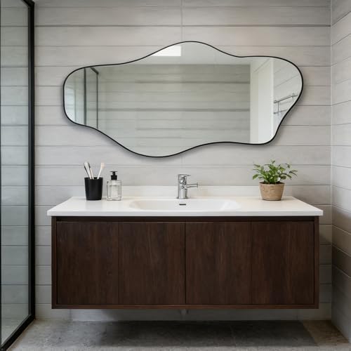 DAOYIJIAJU Irregular Mirror, 51.1"x23.6" Large Asymmetrical Frameless Mirror, Modern Abstract