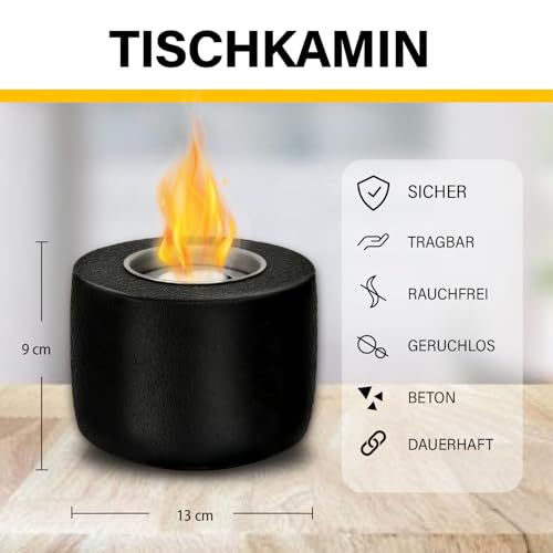 Tischkamin Tischfeuer Bio Ethanol Kamin Bioethanol Tischkamin, Tischfeuerstelle aus Beton Tragbare Mini Feuerstelle Ethanol Alkohol Brenner Innen Außen Haus Terrasse Balkon Dekor