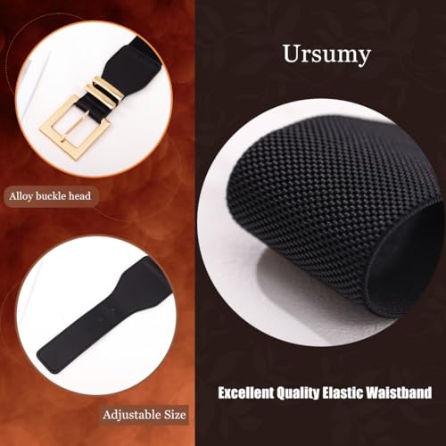 Ursumy Women Wide Elastic Belts Gold Buckle Belt Fashion Stretchy Waist Belts for Dresses3