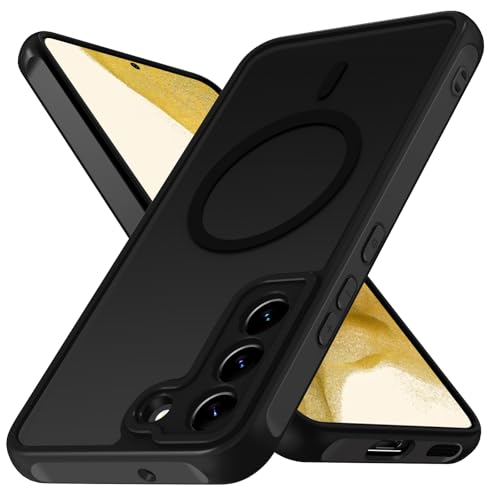 ivoler Matt Schwarz Magnetisch Hülle für Samsung Galaxy S22+ 5G / S22 Plus 5G Kompatibel mit MagSafe [Militärnorm Sturzschutz] Stoßfest Kratzfest Schutzhülle Dünn Flüssig Silikon Handyhülle Case