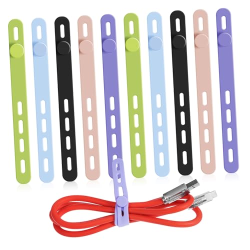 Paquete de 10 organizadores de cable de silicona para escritorio, organizador de cables para oficina y hogar miniatura 1