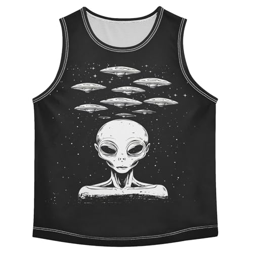 Boys Tank Top Shirts UFO Spaceship Alien Sleeveless T-Shirts Crew Neck for Kids Clothing Children