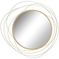 HOMCOM Wandspiegel, Ø65 cm Wandschmuck mit Spiegel, Metallrahmen, Flurspiegel, Wandkunstwerk für Wohnzimmer, Schlafzimmer, Gold