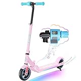 RCB Patinete Eléctrico Niños, 150W Motor, 3 Modos de Velocidad, Máx.16 km/h, Altavoz Bluetooth, Luz LED Arcoíris, 3 Alturas Ajustables, Plegable, Pantalla LED, Regalo para Niños 6-12 Años