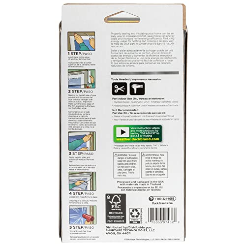 Image of Duck MAX Strength Window Insulation Kit, Winter Window Seal Kit Fits up to 5 Windows, Heavy Duty Shrink Film Cuts to Size for Easy Indoor Installation, Window Tape Included,62 in. x 210 in., Clear