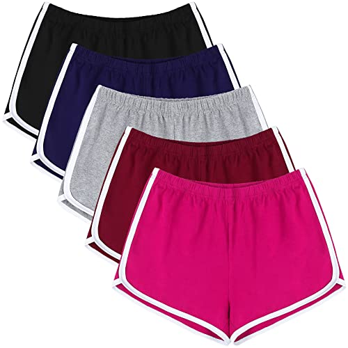 Image of URATOT 5 Pack Women's Cotton Yoga Dance Short Pants Sport Shorts Summer Athletic Cycling Hiking Sports Shorts