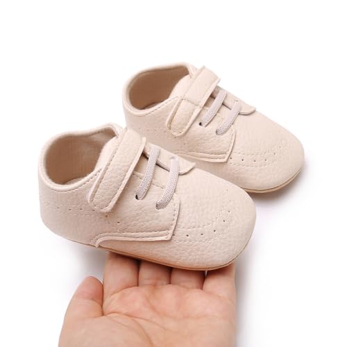 Image of SOFMUO Baby Boys Girls High Top Ankle PU Leather Sneakers Soft Rubber Sole Infant Moccasins Newborn Oxford Loafers Anti-Slip Toddler Wedding Uniform Dress Shoes