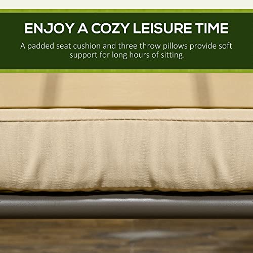 Outsunny 3-Seat Patio Swing Chair, Porch Swing Glider With Seat Cushion, Adjustable Canopy, Weather Resistant Steel Frame, For Porch, Garden, Poolside, Backyard, Beige #TOP6