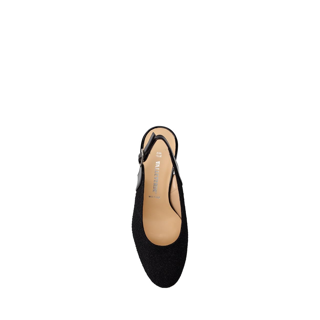 Valleverde 28200A Slingback Cerimonia Donna Tessuto Nero Tacco Grosso 6Cm Suola Gomma Sintetica