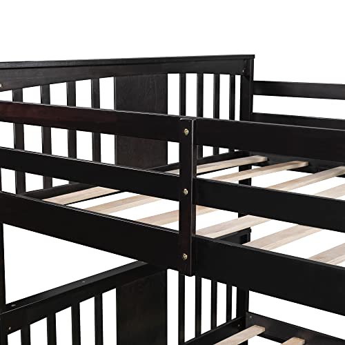 Emkk Full Over Full Bunk Bed With Drawers, Detachable Solid Wood Full Over Full Bunk Bed Frame With Ladders And Safety Rail For Kids, Teens, Adults Bedroom, Guest Room Furniture,Espresso #TOP6