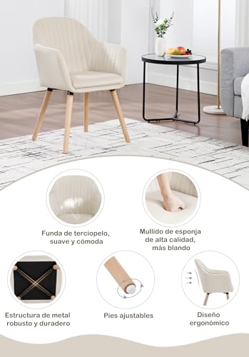 Miniatura 5 de Woltu 2x Sillas De Comedor Nordicas Estilo Vintage Juego De 2, Sillas De Cocina Sillas Tapizadas Con Reposabrazos En Terciopelo, Estructura De Madera Sillas De Escritorio Crema Bh95cm-2