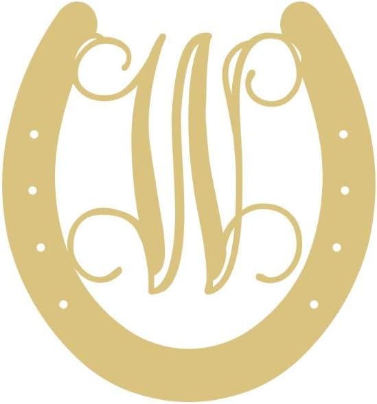 Horseshoe Monogram Unfinished Wood Home Decor Farm Horse Arena Door Hanger MDF Shaped Canvas Style 1 (12, W)