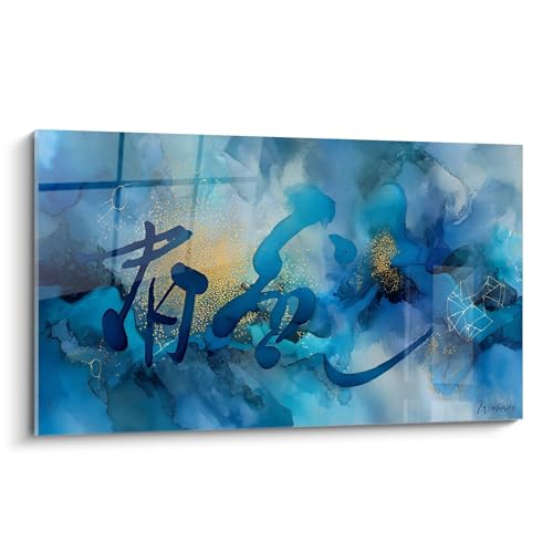 Tableau abstrait bleu doré Walensky 140x80cm | Décoration murale Alu Dibond paysage abstrait XL