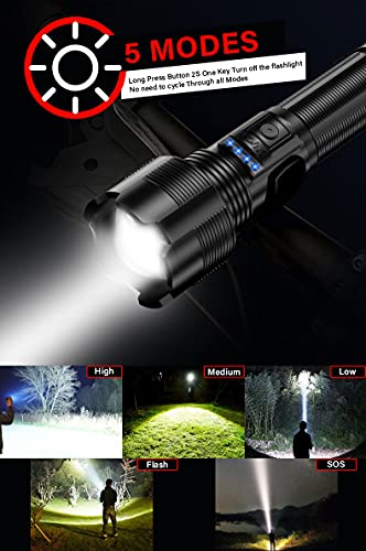 Hoxida Rechargeable Led Tactical Flashlights High Lumens, 10000 Lumens Xhp50 Super Bright Led Flashlight, Zoomable, Ipx6 Waterproof, 5Modes, Powerful Handheld Flashlight For Camping, 2Pcs #TOP2