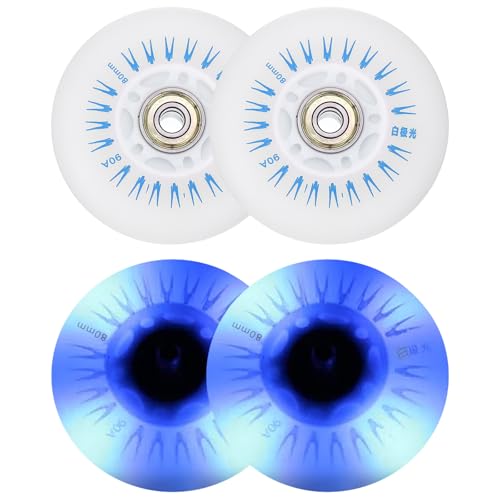 Roues de patins en ligne lumineuses PATIKIL 80mm bleues 90A avec roulements pour roller, 4 pack