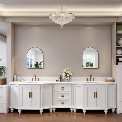 Image of FORBATH Arched Bathroom Mirror 18x24 Inch, Black Bathroom Mirror Wall Mounted Modern Aluminum Alloy Frame Arch Mirror for Bedroom Living Room Entryway, Hanging or Leaning Against Wall