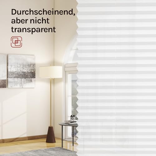 WOLTU Plissee Klemmfix ohne Bohren, Crushed-Optik, 100 x 120 cm, Weiß – Ansicht 6