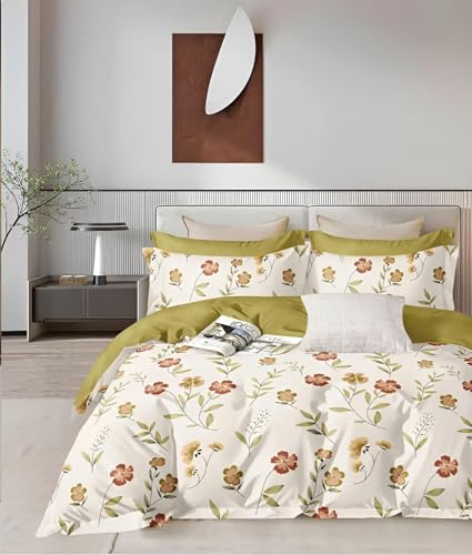 Image of 200 TC Cotton Bedsheet Set with 2 Pillow Covers | King Size Soft Breathable Wrinkle Free - Floral Printed Double Bedsheets | Bed Size 78x78x10 Inches | Pillow Covers Fit Up to 10 Inch