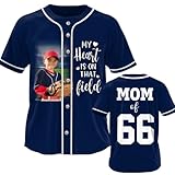 LASFOUR Custom Photo Baseball Mom Shirts for Women, Baseball Dad Shirt, Baseball Mom Jersey, Personalized Baseball Softball Dad Mom Grandma Shirts, Custom Baseball Shirts Multi