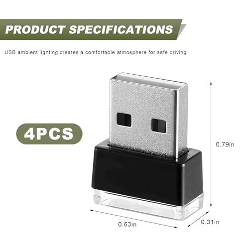 Lámpara LED ambiental interior para auto, 4 piezas USB miniatura 2