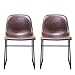 Rfiver Leather Dining Chairs Set of 2, Brown Faux Leather Bucket Seat and Black Metal Legs Upholstered for Home Kitchen Dining Living Room Bedroom Indoor, Industrial Mid Century Modern Style