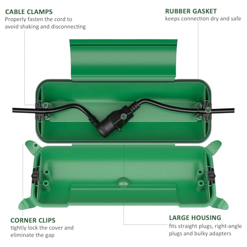 Image of Flemoon Outdoor Extension Cord Safety Cover, IP44 Waterproof Electrical Box | Waterproof Protector Seal, Weatherproof Electrical Connection Box for Outlets, Plugs, Sockets, Holiday Decorations, Green