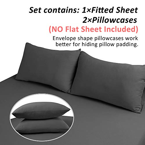 Soft Stretch Full Fitted Sheet & 2 Pillowcases Set(No Flat Sheet) - Jersey Knit & T-Shirt Feel Microfiber, Super Stretchy & Stay Put For Mattress (Deep: 5"-15"), Wrinkle Resistant, Full, Dark Gray #TOP1