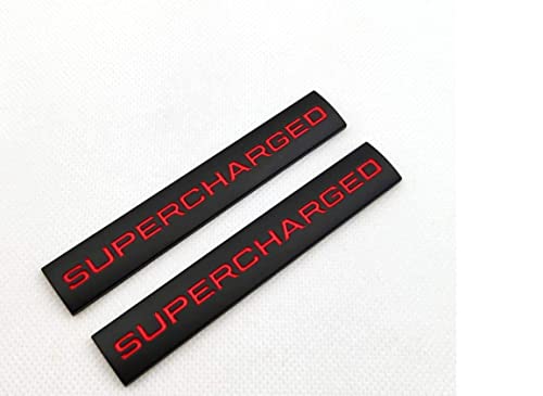 Image of 2Pcs 3D Raised Supercharged Logo Car Emblem Premium Auto Badge Rear Trunk Sticker Side Decal (Black red)