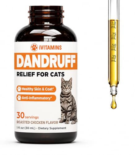 Cat Dandruff Treatment | Naturally Supports a Health Skin & Coat Health | Omega 3 for Cats | Cat Itchy Skin Relief | Allergy Relief for Cats | 1 fl oz