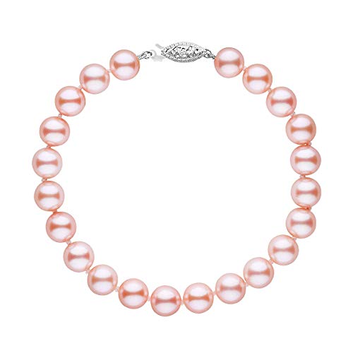 .925 Sterling Silver & 5Mm-5.5Mm Round Pink Freshwater Cultured Pearl Bride & Bridesmaid Strand Bracelet With Fishhook Clasp - 7.5" #TOP23