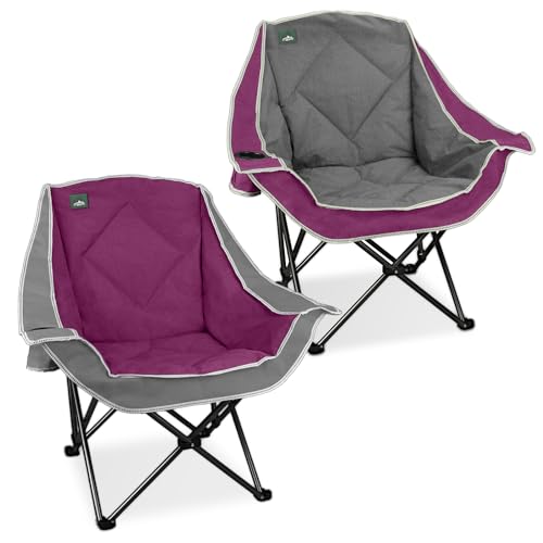 Northroad 2 Pack Sillas de Camping Sobredimensionadas, Silla Plegable Almohadillada para Exterior con Porta Vasos y Bolsa de Transporte, Capacidad 300 lbs, Gris y Púrpura