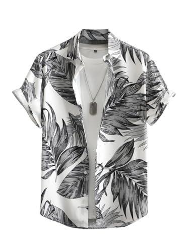 Image of Leriya Fashion Men's Tropical Hawaiian Button Down Shirt | Regular Fit Soft Rayon Short Sleeve Casual Beach Shirt with Floral Print|Summer Holiday Resort Outfit