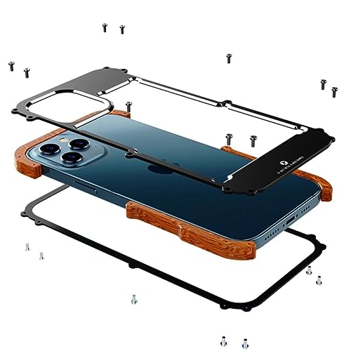 Image of MILLION CASES Back Cover Case for iPhone 15 Pro Shockproof Protective R-Just Aluminium Natural Wood Anti Shock Bumper Case for Men & Boys